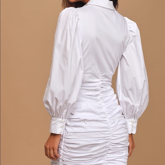 White Button-Up Ruched Dress - Picture 5 of 5